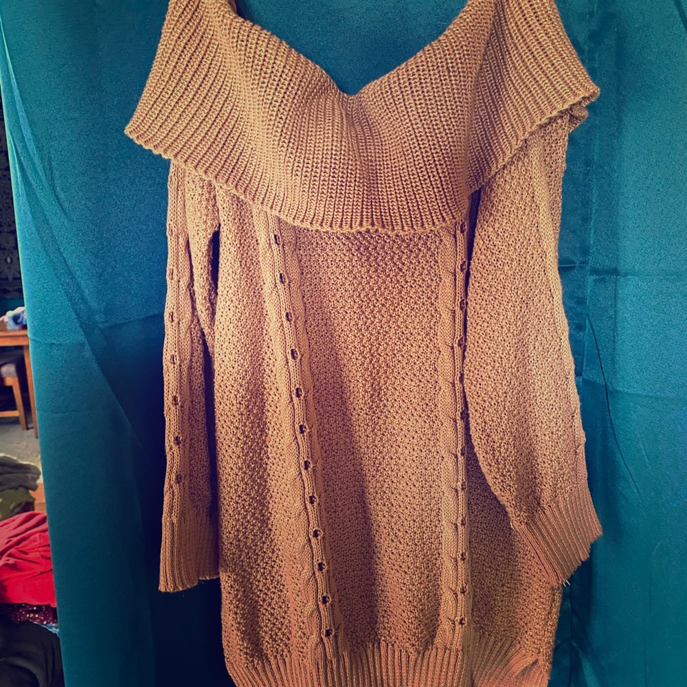 Tan off the shoulders sweater